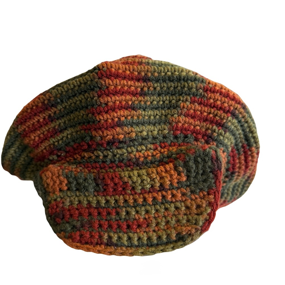 Handmade Multicolor Crochet Beret Hat - Autumn Tones